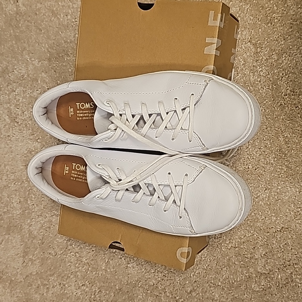 Tom's white leather sneakers,  worn 2x